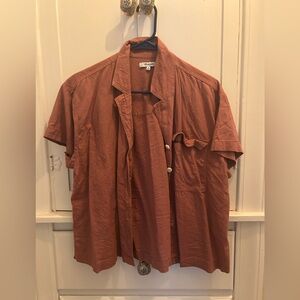 Madewell Rust Short Sleeve Linen Button-Up Shirt